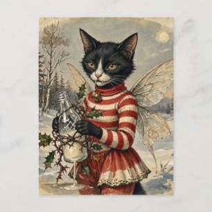 Aardige Retro Kerstmis Vampier Zwarte Kat Fee Briefkaart