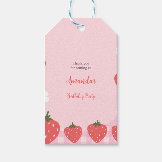 Aardige Roze Aardbei Cadeaulabel (Voorkant)