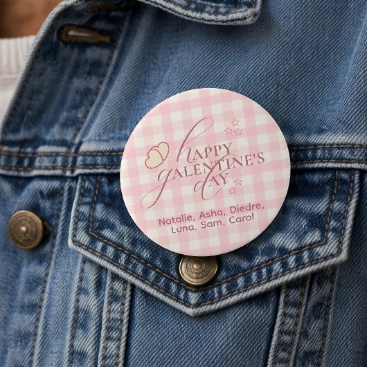 Aardige Roze Geruite Typografie Galentines Ronde Button 7,6 Cm