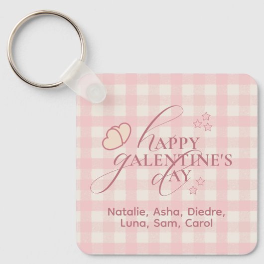 Aardige Roze Geruite Typografie Galentines Sleutelhanger (Voorkant)
