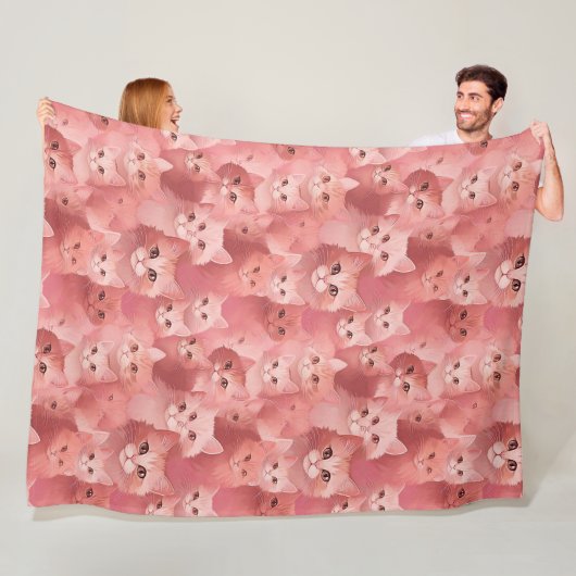 Aardige Roze Kat Fleece Deken (In situ)