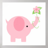 Aardige Roze Olifant met Bloemen Poster (Voorkant)