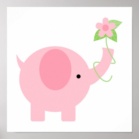 Aardige Roze Olifant met Bloemen Poster (Voorkant)