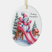 Aardige Roze Sneeuwman Speeltuin Pret Keramisch Ornament (Rechts)