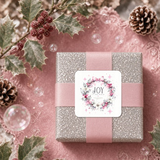 Aardige Roze Strik Poinsettia Kerstkrans TMF26 Vierkante Sticker