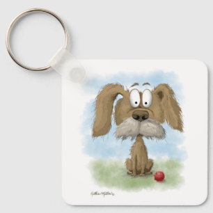 Aardige Ruige Hondentekening met Bal Sleutelhanger