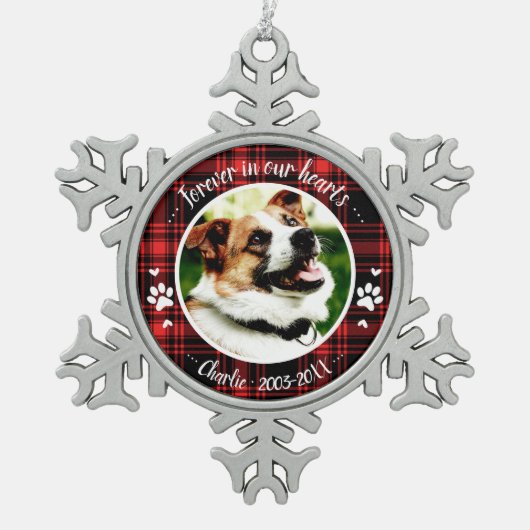 Aardige Rustieke Hond Dierbare Herdenking Aangepas Tin Sneeuwvlok Ornament (Voorkant)