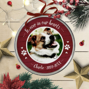 Aardige Rustieke Hond Dierenherdenkingsfoto Op Maa Metalen Ornament