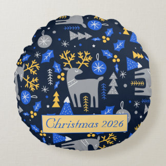 Aardige Scandinavische kerststijl blauw op maat Rond Kussen