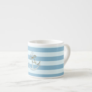 Aardige scheepsanker op lichtblauwe strepen espresso kop