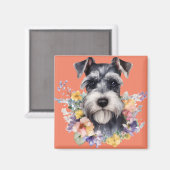 Aardige Schnauzer Portret met Bloemen Magneet (Voorkant / Achterkant)