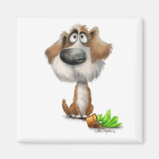 Aardige schuldbewuste ruige hond cartoon magneet (Voorkant)