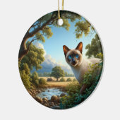 Aardige Siamese Kat Aandenken Keramisch Ornament (Links)