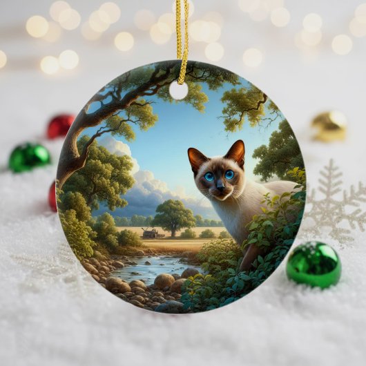 Aardige Siamese Kat Aandenken Keramisch Ornament