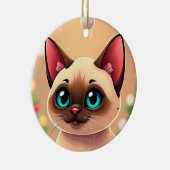 Aardige Siamese Kat met Kerstversiering Keramisch Ornament (Rechts)