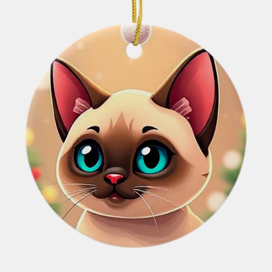 Aardige Siamese Kat met Kerstversiering Keramisch Ornament (Voorkant)