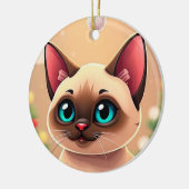Aardige Siamese Kat met Kerstversiering Keramisch Ornament (Links)