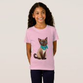 Aardige Siamese Kat Met Turquoise Sjaal T-shirt (Voorkant volledig)