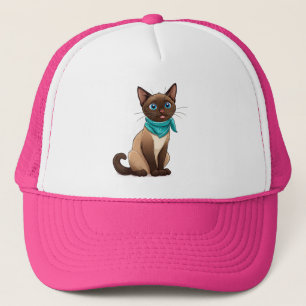 Aardige Siamese Kat Met Turquoise Sjaal Trucker Pet