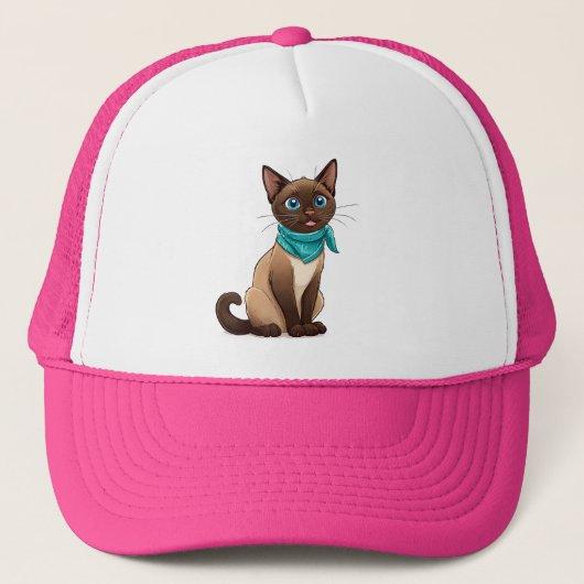 Aardige Siamese Kat Met Turquoise Sjaal Trucker Pet (Voorkant)