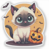 Aardige Siamese Kitten – Halloween Pastel Sticker (Voorkant)