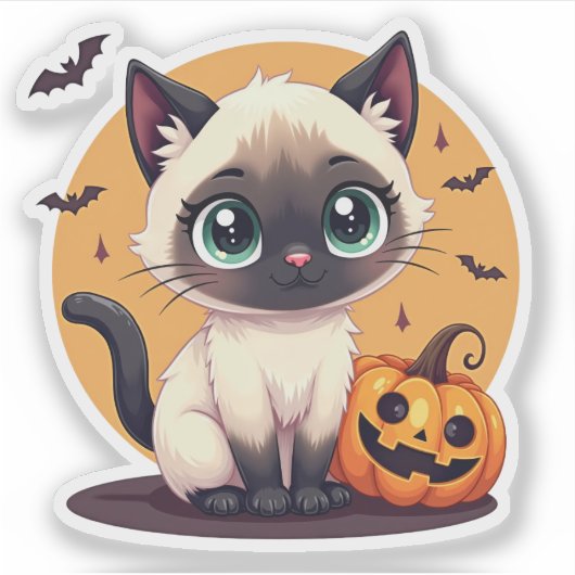 Aardige Siamese Kitten – Halloween Pastel Sticker (Voorkant)