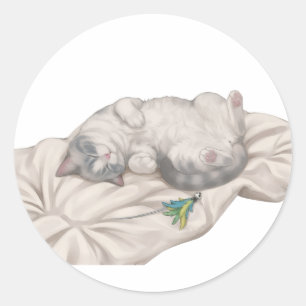 Aardige Slaapkat BB Rustend Op Zachte Kussen Ronde Sticker