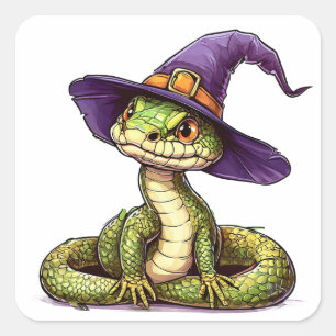 Aardige Slang Cartoon Stijl Cute Reptiel Kunst Vierkante Sticker
