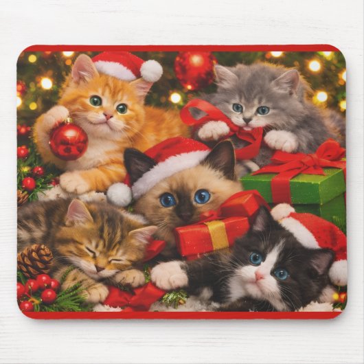 Aardige speelse kerstkatten muismat (Voorkant)