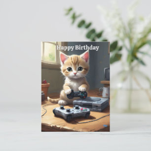 Aardige spelkitten, verjaardagsansichtkaart briefkaart