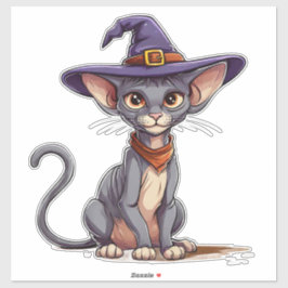 Aardige Sphynx Kat in Heksenhoed Sticker