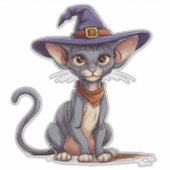 Aardige Sphynx Kat in Heksenhoed Sticker (Voorkant)
