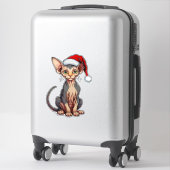 Aardige Sphynx Kat in Kerstman Hoed Sticker (Koffer)