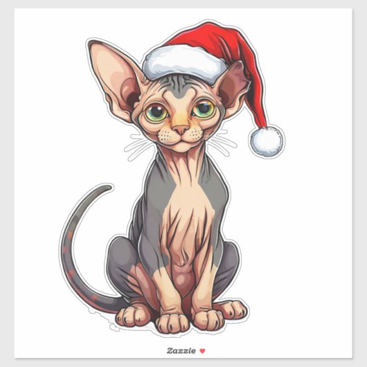 Aardige Sphynx Kat in Kerstman Hoed Sticker (Vel)