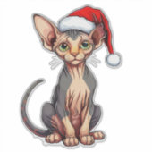 Aardige Sphynx Kat in Kerstman Hoed Sticker (Voorkant)