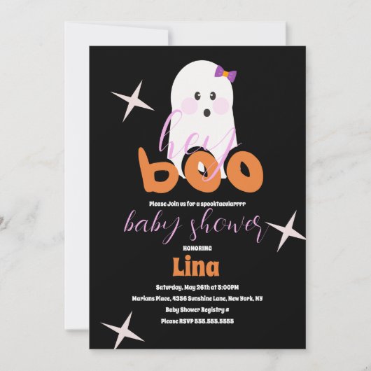 Aardige spook Halloween baby shower retro script Kaart (Voorkant)