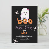 Aardige spook Halloween baby shower retro script Kaart (Staand voorkant)