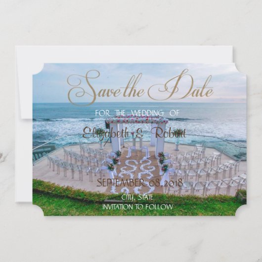 Aardige strandbruiloft, bloemengangpad Save The Da Date (Voorkant)