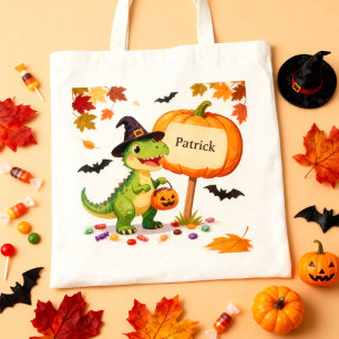 Aardige T-Rex Dinosaur Pompoen Snoep Halloween Dou Tote Bag
