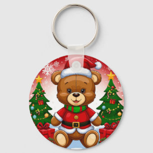 Aardige teddybeer in kerstmannenpak sleutelhanger