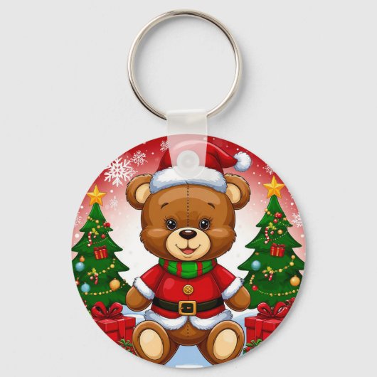 Aardige teddybeer in kerstmannenpak sleutelhanger (Voorkant)