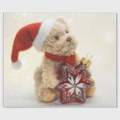 Aardige teddybeer met kerstmuts, vakantie cadeaupapier (Vlak)