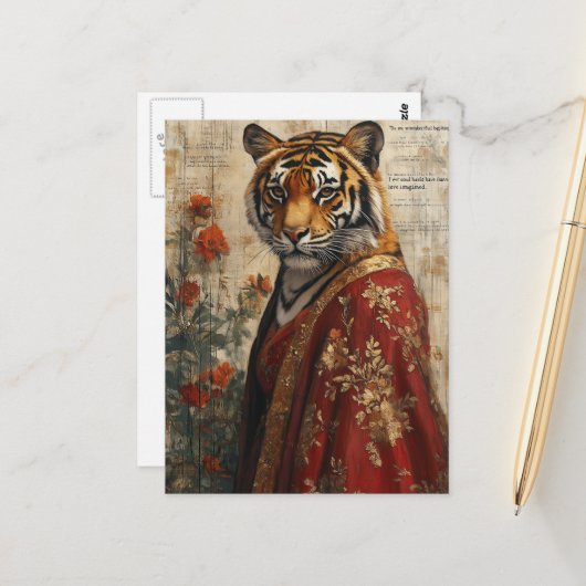 Aardige Tijger in een Jas Collage Briefkaart (Voorkant / Achterkant in situ)