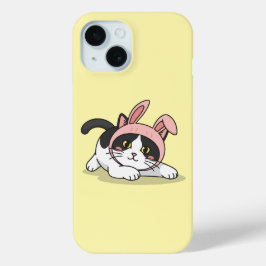 Aardige Tuxedo Kat in Roze Konijnenhoed Esthetiek iPhone 15 Case