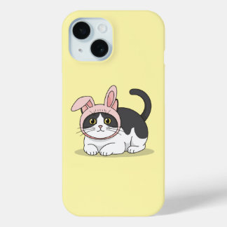 Aardige Tuxedo Kat in Roze Konijnenhoed Esthetiek iPhone 15 Case