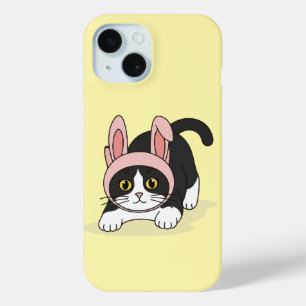 Aardige Tuxedo Kat in Roze Konijnenhoed Esthetiek iPhone 15 Case