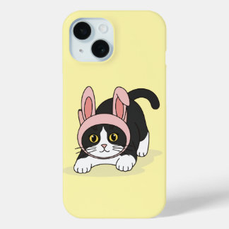 Aardige Tuxedo Kat in Roze Konijnenhoed Esthetiek iPhone 15 Case