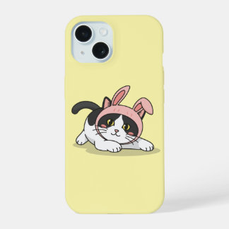 Aardige Tuxedo Kat in Roze Konijnenhoed Esthetiek iPhone 15 Case