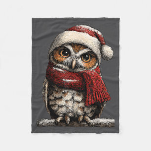 Aardige Uil Met Kerstman Hoed Besneeuwde Winter Ke Fleece Deken