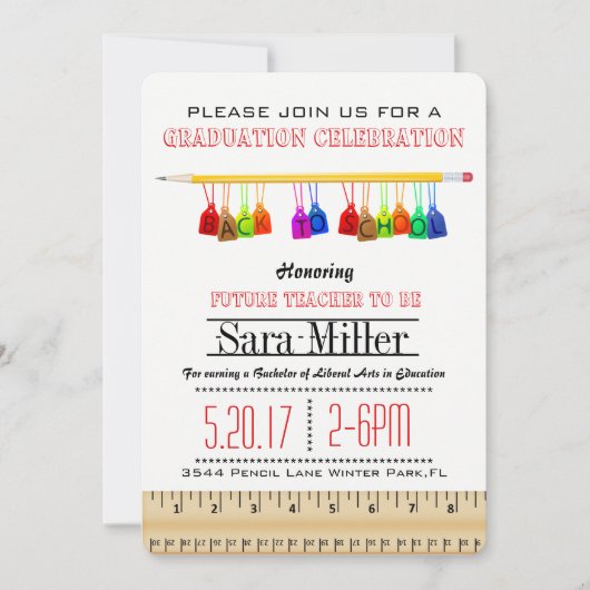 Aardige uitnodiging voor afstudeerfeest voor leraa (Voorkant)